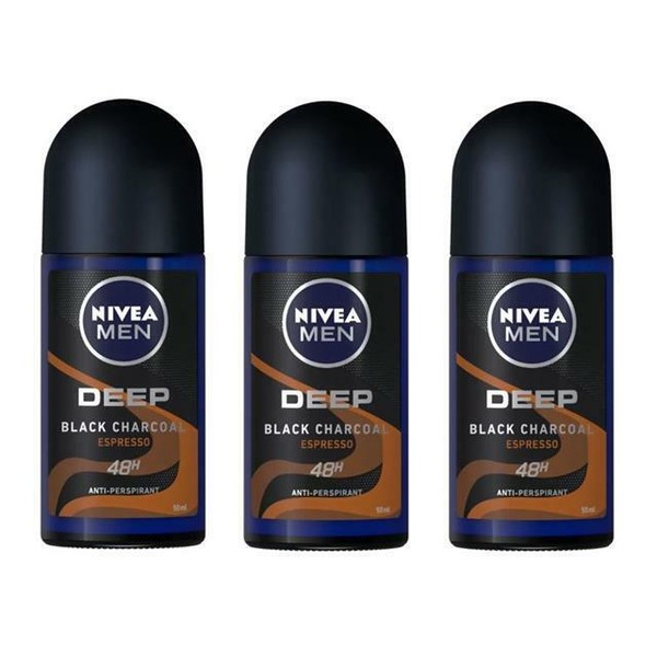 Nivea Deep Espresso Plastic container) Roll On Antiperspirant Deodorant 3 x 50ml