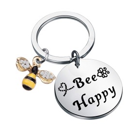 bobauna Bee Happy Keychain With Bumble Bee Chram Bee Jewelry Motivational Gift For Friend Family (bee happy keychain)