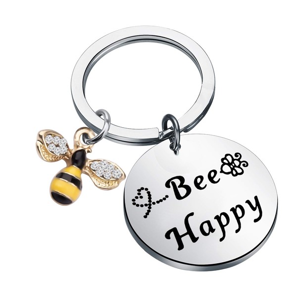 bobauna Bee Happy Keychain With Bumble Bee Chram Bee Jewelry