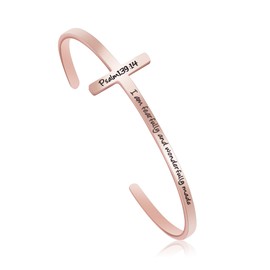I Am Fearfully And Wonderfully Made Psalm 139:14 Religious Rose Gold Bracelets for Women Christian Cross Cuff Baptism Faith Bible Verse Jewelry Christmas Birthday Gift