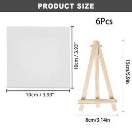 Mini Canvas with Easel, Pack of 6 Mini Canvases with Foldable for Painting, Drawing, Table Decoration and Crafts, 8 x 15 cm Easel with 10 x 10 cm Canvas