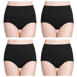 wirarpa Ropa interior de algodón para mujer, de cintura alta, cobertura completa, paquete de 4 unidades (talla regular y grande)