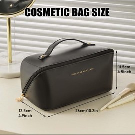 JSTHHTT Makeup Bag, Large Capacity Travel Cosmetic Bag, Portable Makeup Organiser Toiletry Bag, Travel Essentials Wash Bag with Handle and Compartments for Women Girls (Black)