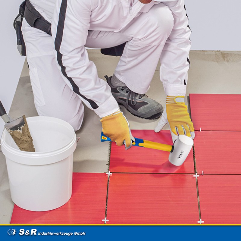 S&R Rubber Mallet White, 45 mm Diameter, with Fiberglass Handle,