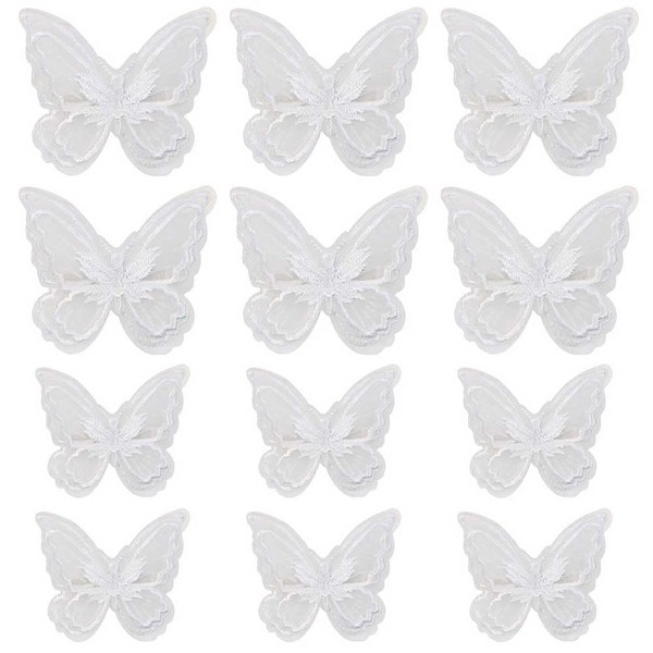 12 Pcs Butterfly Hair Clips White Embroidery Hair Barrettes Clamps Lace Butterfly Hair Pins Wedding Hair Accessories for Women and Girls