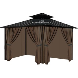 slashome 12'x12' Gazebo Curtains Outdoor Waterproof, Mocha Universal Replacement Curtain 4-Panels, Sidewalls with Zipper for Garden, Patio, Yard (Only Curtains)