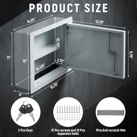 Zonon In-Wall Safe with Key Lock, Small In-Wall Hidden Safe Galvanized Steel Box Lockable Wall Compartment Secure for Money Jewelry at Business or Home 15.7-inch Width(White,15.7 x 12 x 4 Inch)