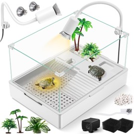 MoonOrange Large Turtle Tank Kit(Tank + Light + Water Pump), Acrylic Turtle Tank Starter Kit with Two Rain Shower Head, Adjustable Water Pump, Higher Fences (Kit-S)