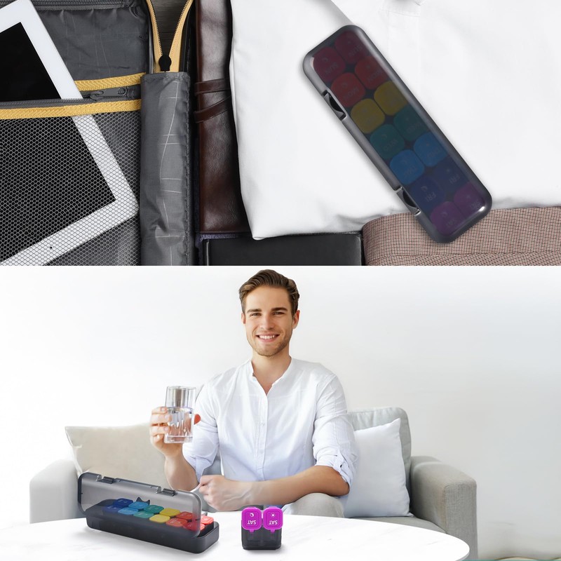 Fullicon Moisture-Proof Pill Organizer 2 Times a Day, Weekly Pill