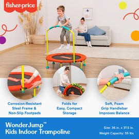 Bestway Bestway Fisher-Price WonderJump 36 Inch Round Indoor Mini Trampoline, Toddler and Kids Activity Toy with Stabilizing Handlebar, Multicolor