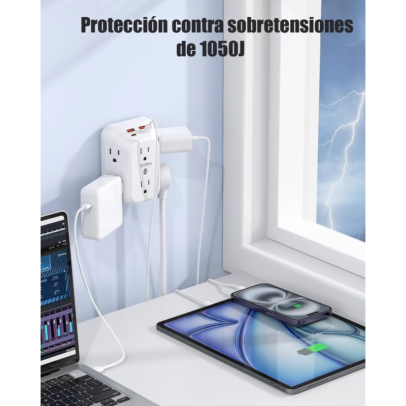 OIOSEN Enchufe múltiples de Pared, Extensor de Enchufe de 6