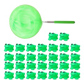 30 Pieces Of Simulated Frog Ornaments And 1 Piece Of Fishing Net, Mini Cartoon Toys, Children'S Bathing Toys, Cute Animal Models.