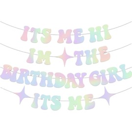 Dinghaole It's Me Hi I'm The Birthday Girl Banner, Coloured Birthday Bunting Shiny Birthday Hanging Garland Sign Girls Birthday Party, Party Decorations Glitter Singer Party Garland Backdrop