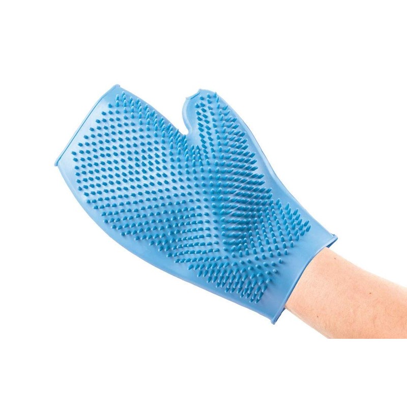 Ancol Ergo Rubber Grooming Glove for Dog Blue