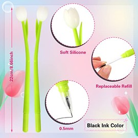 SANNIX Bolígrafos de flores de tulipán que cambian de color, 50 unidades novedosas y divertidas bolígrafos de tinta de gel de tulipán a granel para re