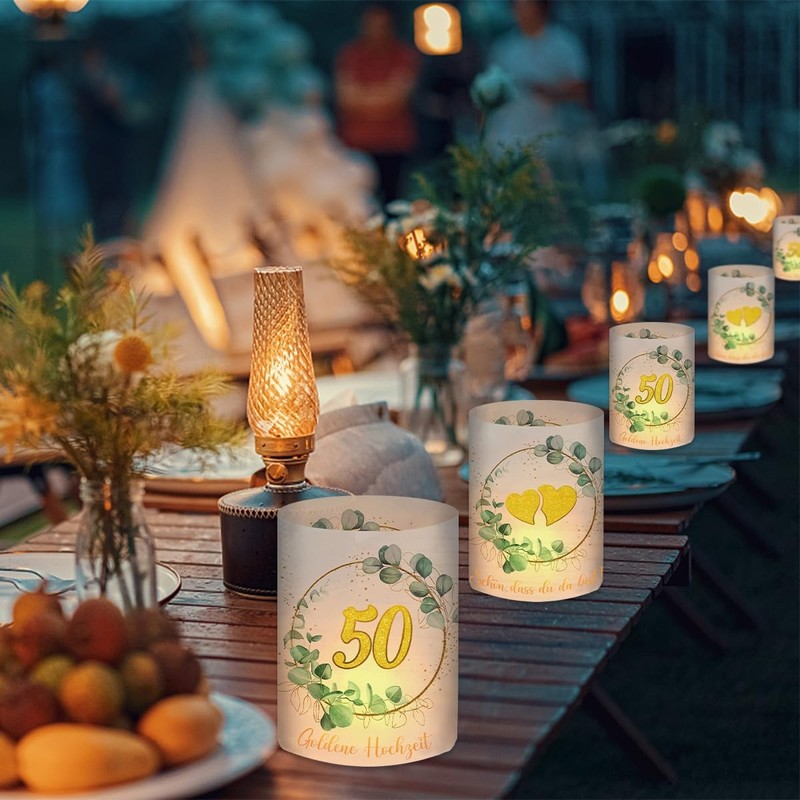 12 Lanterns, Table Decoration, Golden Wedding Anniversary Decoration, Eucalyptus Green,