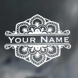 WickedGoodz Custom Mandela Flower Name Monogram Vinyl Decal - Initial Bumper Sticker, for Tumblers, Laptops, Car Windows- Name Sticker