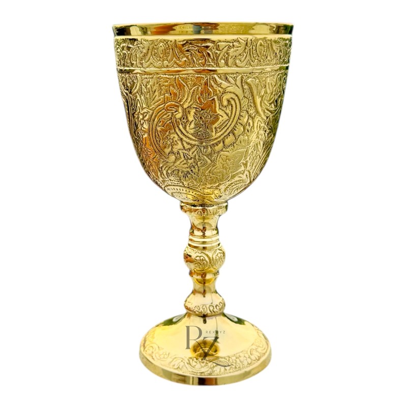 REXRYZ Medieval Brass Chalice Goblet, Vintage Golden Wine Cup, King