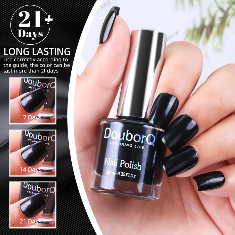 DouborQ Mysterious Black Color Nail Polish Finger Air Dry Long-lasting