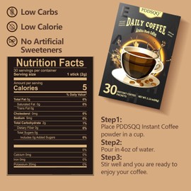 Instant Coffee Packets, Organic Medium Roast Arabica Coffee Beans, Sugar Free, Hot or cold brew, no allergens, Black Coffee Bulk 30 Count Single Serve (2oz / 60g) (2g/packet)