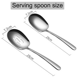 Serving Spoon and Slotted Spoons Made of Stainless Steel, Pack of 2 Large Spoons, Serving Spoons, Serving Spoons with Long Handles, Buffet Tablespoons for Buffet Banquet (25 cm)