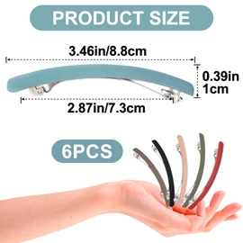 Mxxipp 6pcs French Hair Barrette, Flat Hair Claws Clasps for Women, No-Slip Hairpins Accessories for Thick Thin Fine Straight Curly Long Short Hair- Pink & Green & Gray & Red & Blue & Black