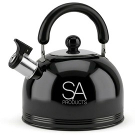 SA Products Camping Kettle 3L - Stainless Steel Whistling Kettle - Portable Stove Top Kettle for Coffee & Tea - Camping Kettle for Gas Stove & Open Fire - Camp Stove Kettle - Black