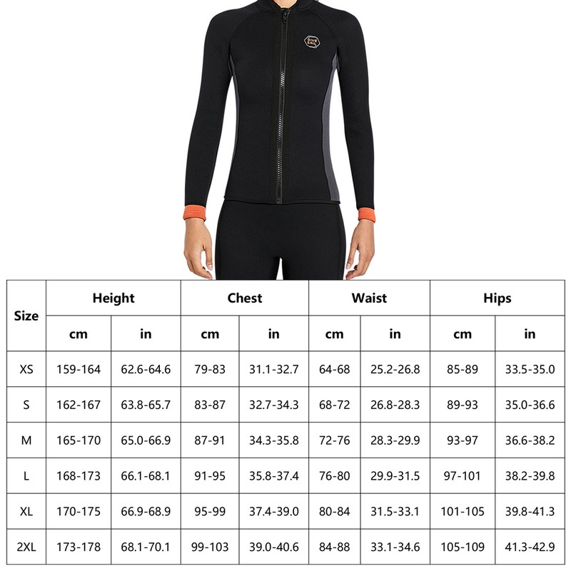 Women 3mm Neoprene Long Sleeve Wetsuit Top Warm Front Zipper