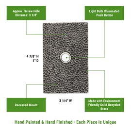 Waterwood Solid Brass Large Hammered Plate Doorbell in Pewter - Wired & Illuminated Push Button from Environmentally Friendly Recycled Material