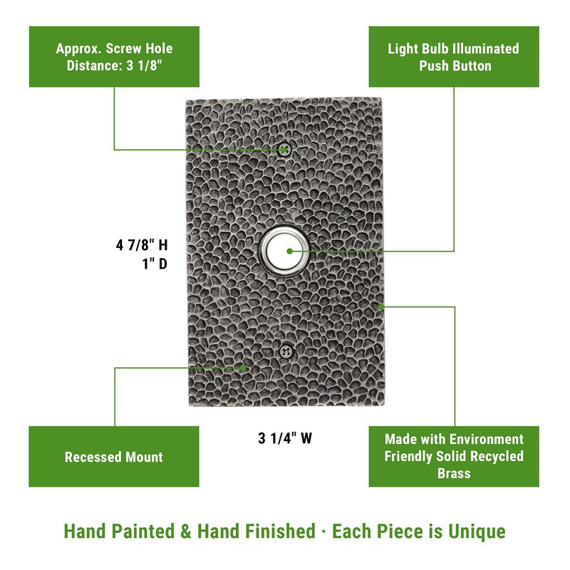 Waterwood Solid Brass Large Hammered Plate Doorbell in Pewter -