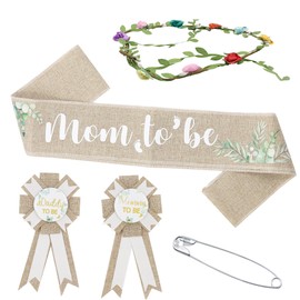 ORNAROVI Mom to be Sash Baby Shower Set, Boho Baby Shower Decorations with Flower Crown, Baby Shower Sash with Mommy and Daddy to be Pins, Maternity Shoot Props for Gender Reveals Party (Neutral)