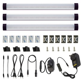 AIBOO Dimmable Led Under Cabinet Lighting Bar Linkable Kits with Rocker Switch Under Counter Kitchen,Showcase,Shelf Lighting(3 Panel Kits Cold White)