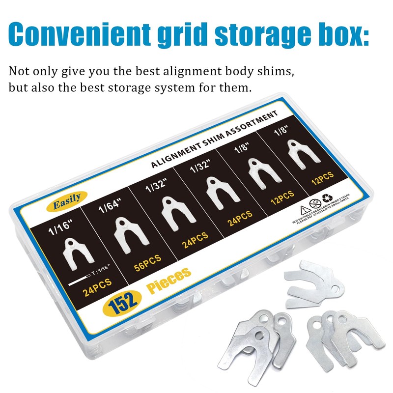 152 Pieces Auto Alignment Body Shims 1/16" 1/64" 1/32" 1/8"