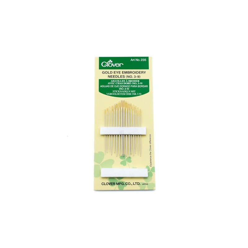 Clover 235 No. 3-9 Gold Eye Embroidery Needles, Pack of