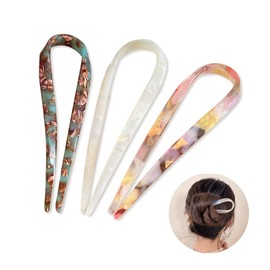 3-Pack French Hair Pins for Women, U-Shaped Hairpins, Hair Grips, Hairstyle Accessories, Cellulose Acetate Chignon Bun Twist Sticks for Thick Hair, Suitable for Girls with Long and Thick Hair