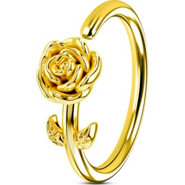 OUFER Nose Rings Gold Cute Floral 20G Nose Rings Hoops Seamless Open, Stainless Steel Flower Rose Cartilage Daith Rook Tragus Earrings for Women Men-Gold