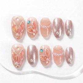 Sun&Beam Nails Handmade Nail Tips Medium Long Oval False Nail Pink Skin Color #104 S