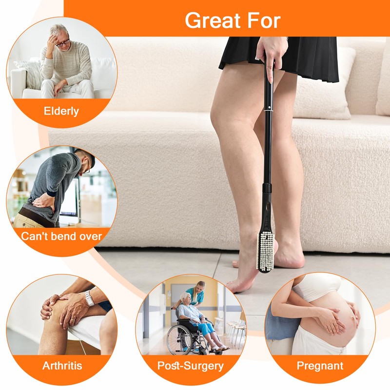 Gobiteli Toe Cleaning Brush, 18.8"-25.9" Telescopic Long Handle Foot Brush,Foot