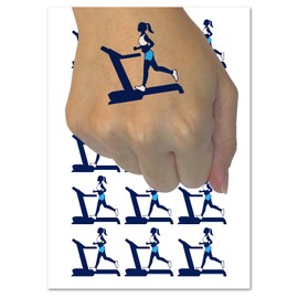 Woman Running on Treadmill Cardio Workout Gym Temporary Tattoo Water Resistant Fake Body Art Set Collection - 54 1" Tattoos (1 Sheet)