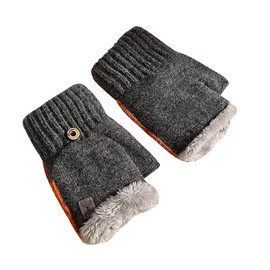 Winter Warm Convertible Gloves Mittens for Elegant Men Coldproof Writing Typing Touchscreen Gloves with Padded Plush Outdoor Cycling Half Finger Flip Top Gloves