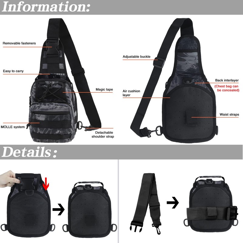 LIMHOO Tactical Sling Bag Backpack Shoulder Bag with USA Flag