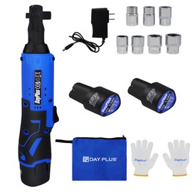 Qimu Cordless Electric Ratchet Wrench Set,3/8" Ratchet Right Angle Wrench,12V Power Ratchet Driver Tool Kit 2300RPM with 2×1.5Ah Li-ion Batteries,7 Sockets,Fast Charger,LED Work Light