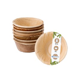 GREENBOX Pack of 25 Sustainable Palm Leaf Dip Bowls, 30 ml Round, Biodegradable, Compostable, Disposable Tableware for Catering, Food Trucks, Events, Party Tableware