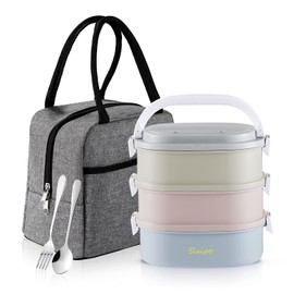 Slaipo Bento Box Adult Lunch Box, Leak-proof Lunch Box Containers Insulated Lunch Bag Fork Spoon, Portable Stackable Food Container Storage Boxes for Work School Camping, 3 Tiers