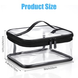 Clear Makeup Bag With Handle Portable Waterproof Cosmetics Bag Transparent Travel Storage Carry Pouch PVC Zippered Toiletry Bags Organizers for Vacation Travel Bathroom Women Men Large Black