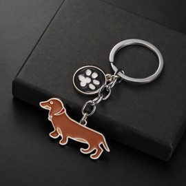 TEAMER Cute Dachshund Keychain Sausage Dog Charm Pendnat Keychain Dachshund Lover Pet Animal Jewelry For Women Men (Brown)