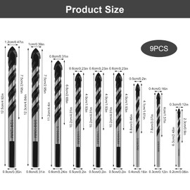 Glasbohrer Set, 9 Stück Fliesenbohrer Glasbohrer Set, Professionelles Fliesen Bohrer 3/4/5/6/6/6/8/10/12mm für Fliesen Glas Keramik Porzellan Holz Spiegeln Mauerwerk