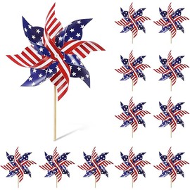 Wind Spinners Outdoor, 12Pcs American Flag Patriotic Pinwheels Red White and Blue Decorations, Garden Wind Spinners Patriotic Outdoor Decor Windmills for Yard Garden, Party Supplies, Memorial Day