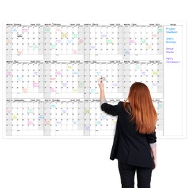 Large Dry Erase Calendar for Wall – Yearly Wall Calendar Dry Erase, 37" x 57.9", 12-Month Undated Blank Calendar Planner, Reusable Laminated Task Organizer, Great for Office, Classroom, Home