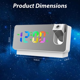 LUPATDY Projection Alarm Clock, Alarm Clock with Projection 180°, Digital Alarm Clock with Large LED Display, Analogue Alarm Clock without Ticking with Temperature Date, Digital Alarm Clock for